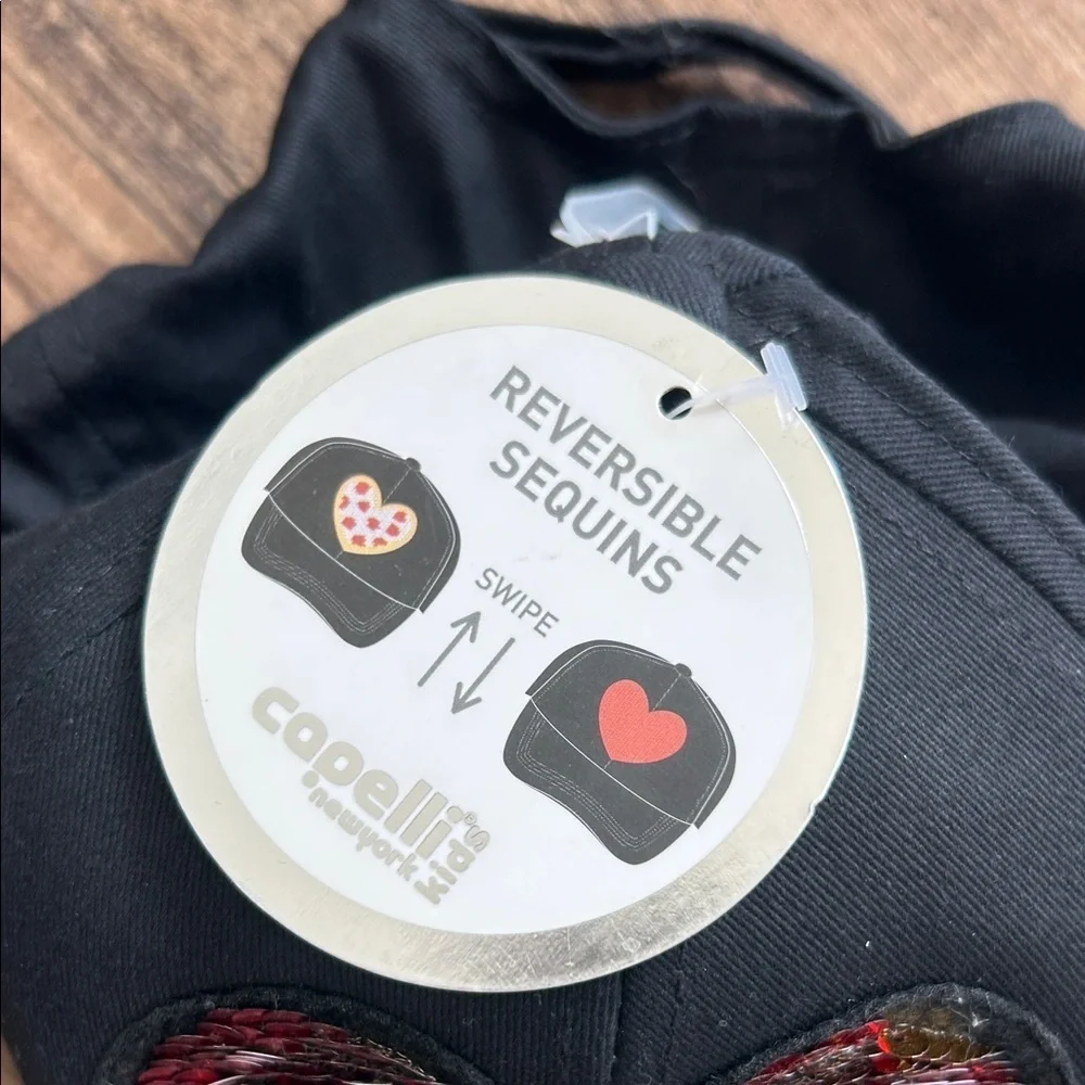 Capelli of New York kids Black Hat with Sequin Heart